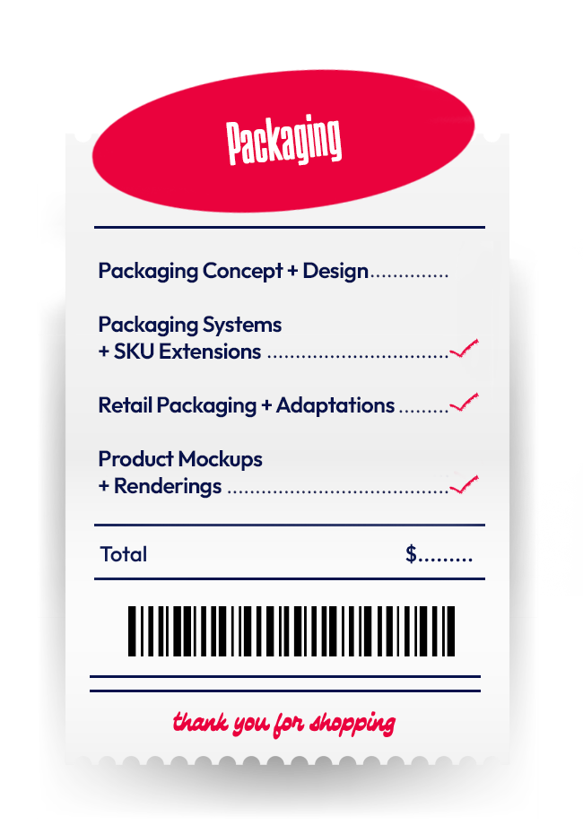 Receipt-style graphic listing packaging services.
