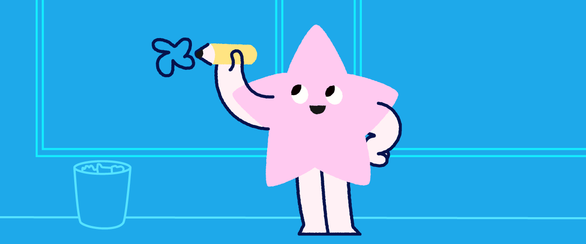 Cartoon star character painting a wall, representing agency-level craft and senior-led creative work.